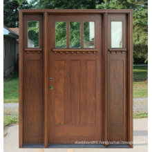 Craftsman Entry Wood Doors with Two Side Lites and Clear Glass